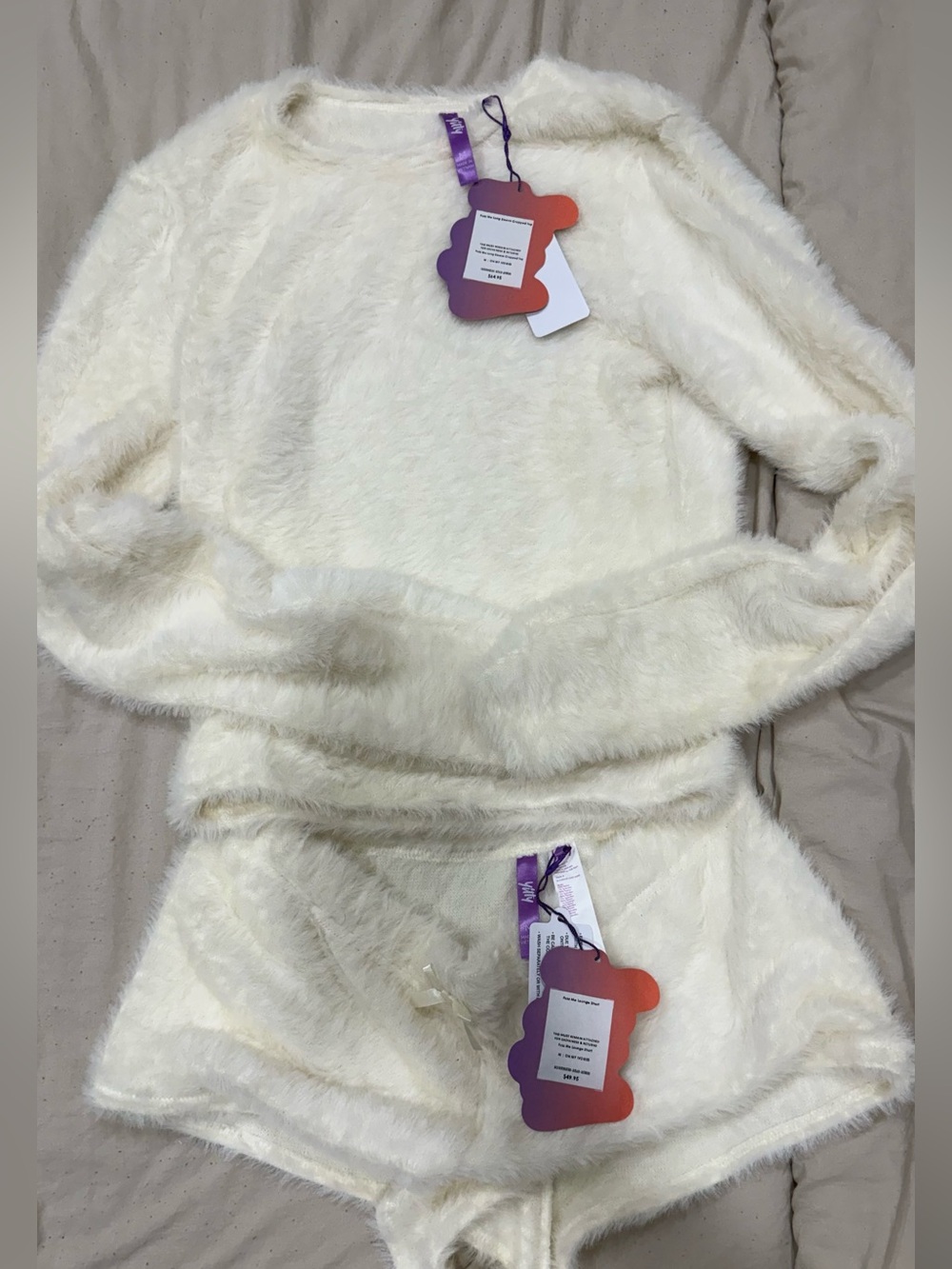 YITTY Cream Fuzzy Two-Piece Pajama Set